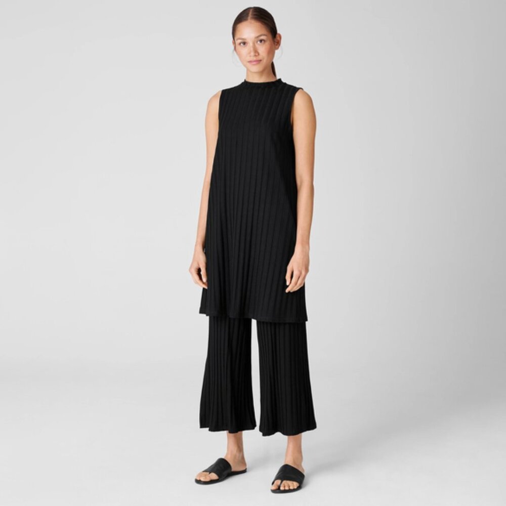 EILEEN FISHER Wide Rib Stretch Mock Neck Dress NWT